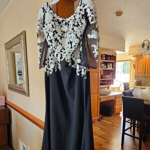 Black Formal Gown with White Lace Overlay  Size 16